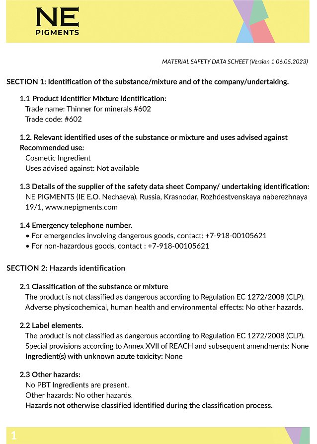 MSDS Mineral 602